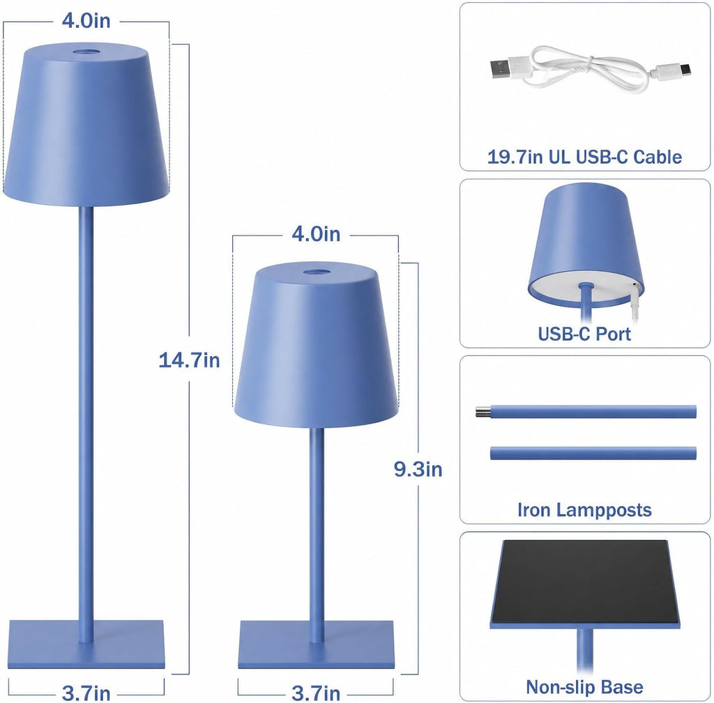 Kakanuo Navy Blue Rechargeable Table Lamp, 2 Pack Cordless Desk Lamp with 5000mAh Battery, Touch Control Stepless Dimming, Wireless Night…