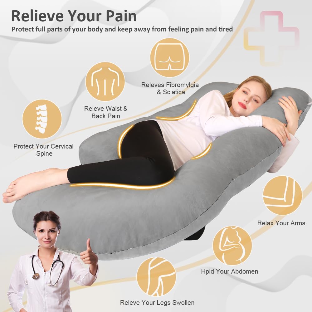 ChillingHome Chilling Home Memory Foam Pregnancy Pillow, J Shape Pregnancy Pillows for Sleeping, Body Pillow for Adults, Maternity Pillow f…