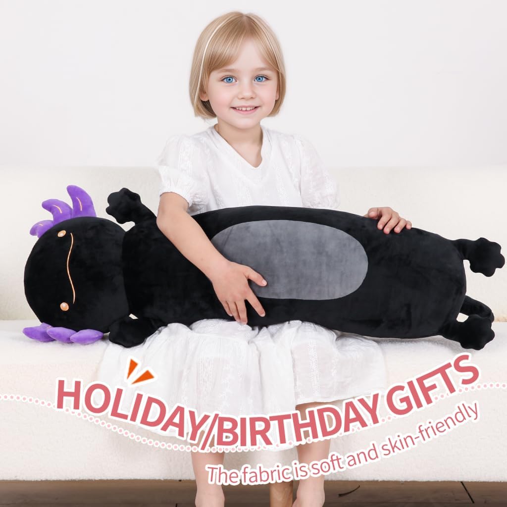 Dalmao 36" Giant Black Axolotl Stuffed Animal, Cute Soft Long Axolotl Plush Body Squishy Pillow Big Plushies Toy, Gift for Kids, Boys…