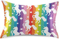 Blueangle Rainbow Stripe Unicorn Star Satin Pillowcase for Hair and Skin Silk Pillowcase, Standard Size(20x26 inches) - Satin Pillow…