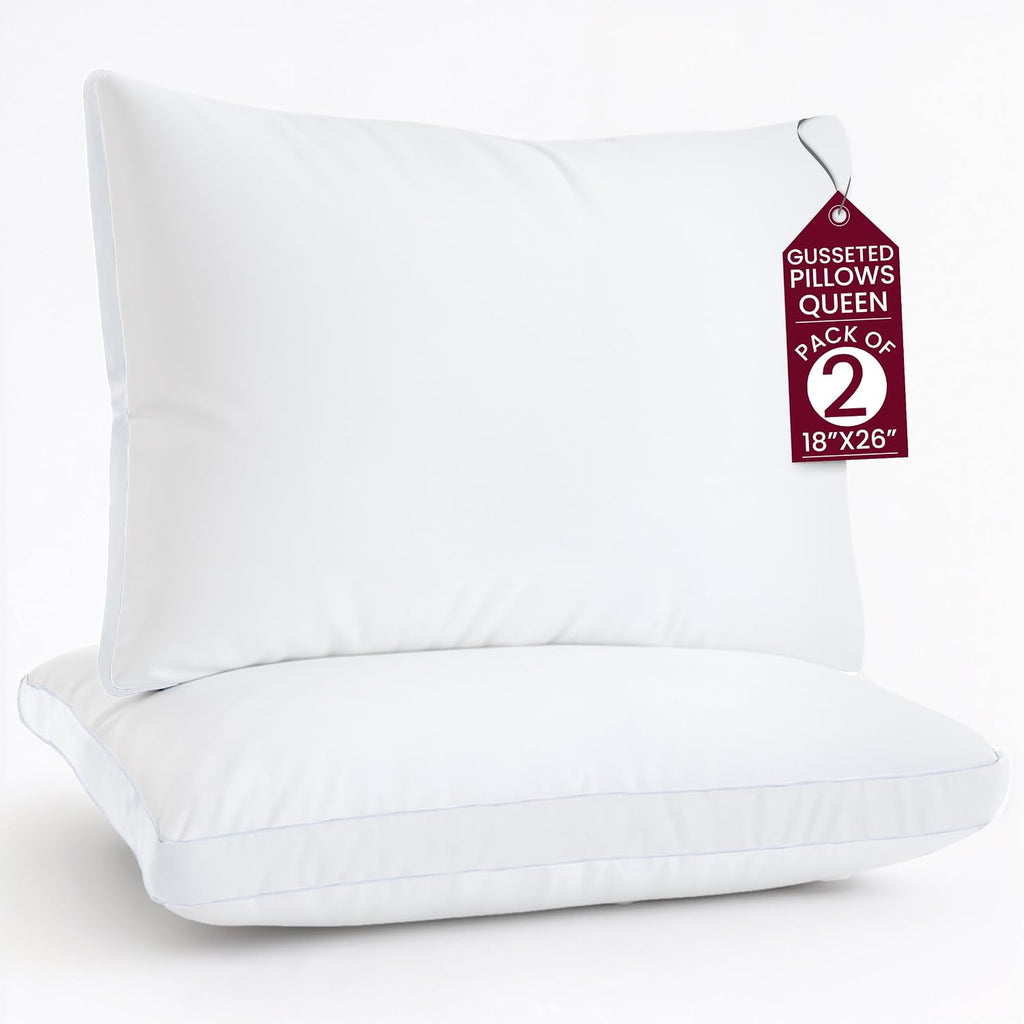 LuxDecorCollection LUX Décor Gusseted Style Soft Hotel Pillows Set of 2 – for Side, Stomach & Back Sleepers - Down Alternative Hotel Bed Pi…