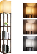 RUNTOP Floor Lamp with Shelves, Modern Shelf Lamp for Display Storage, 3 Color Temperature Wood Narrow Standing Corner Lamp with 8W Bulb…