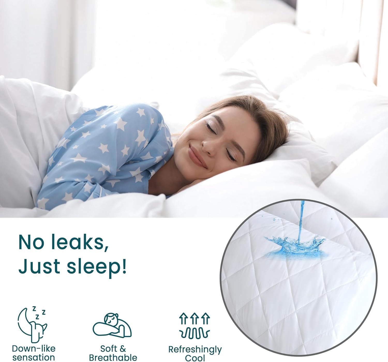 Cotton Passion Quilted Waterproof Pillow Protectors, Standard Size Pack of 2 Zippered Pillowcases, Breathable Protective Pillow Encasement…