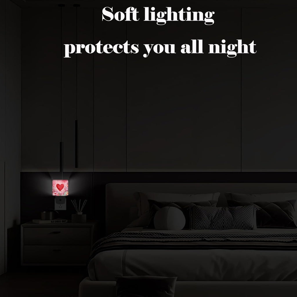 Red Love Hearts Night Light, Plug-in Nightlights Auto Sensor Night Lamp Dusk-to-Dawn Lamp Home Decor for Nursery Children Girls Boys
