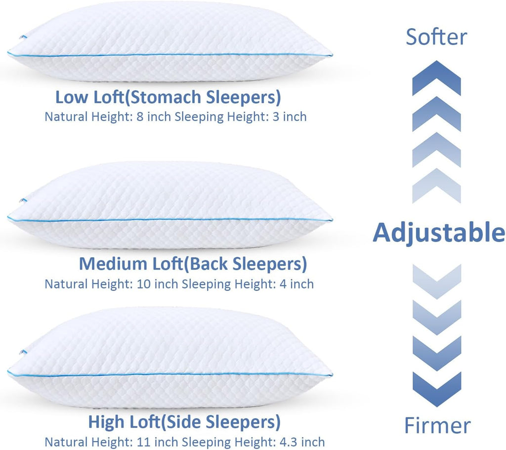 Friendriver Shredded Memory Foam Pillows for Sleeping 2 Pack - Cooling Bed Pillows Queen Size Set of 2 - Firm Pillow for Side and Back Slee…