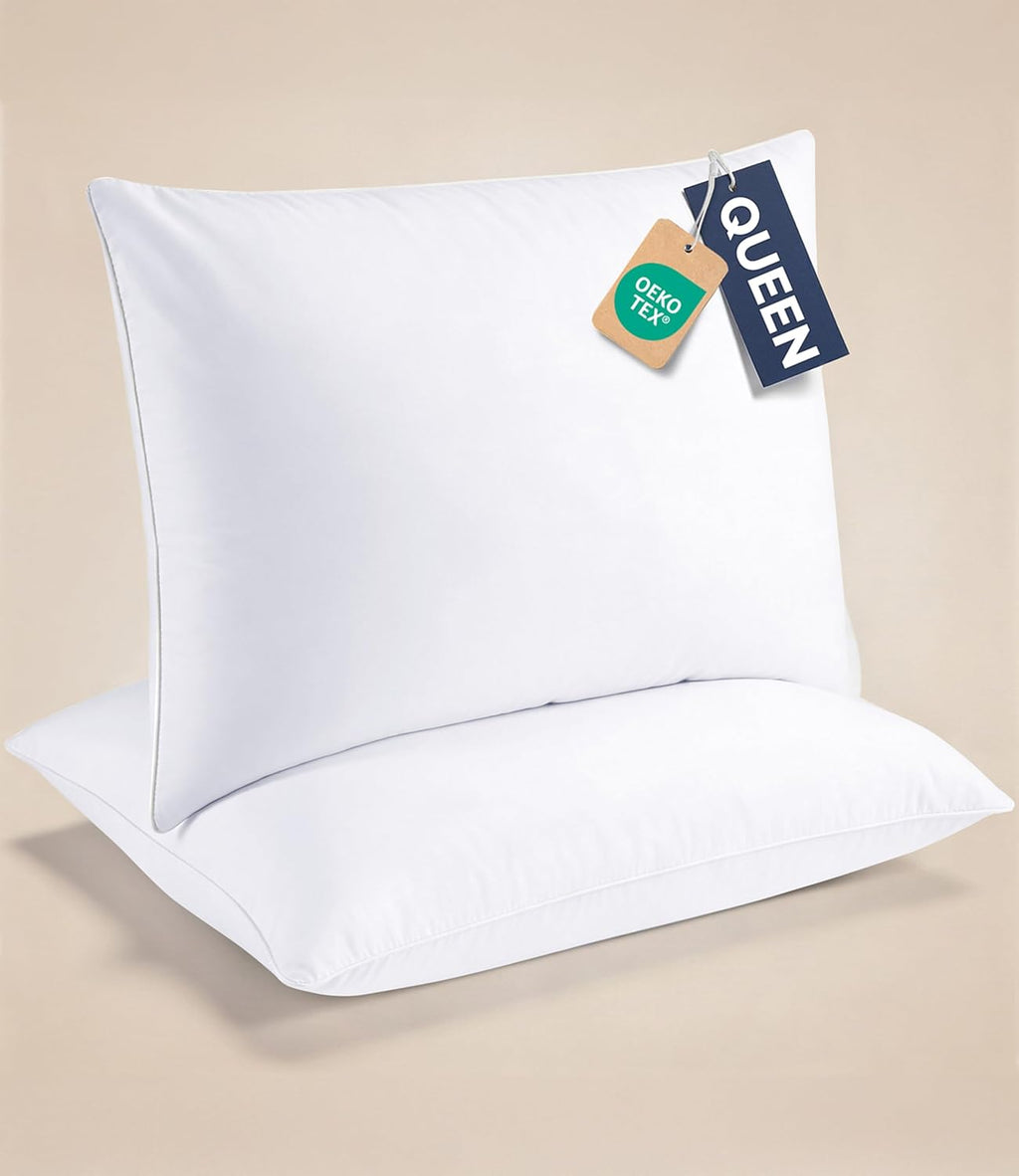 CGKUnlimited CGK Linens Ultra Thin Flat Pillows for Sleeping - Queen Size Pillows Set of 2 - Soft, Cozy Down Alternative Bed Pillows for Ba…