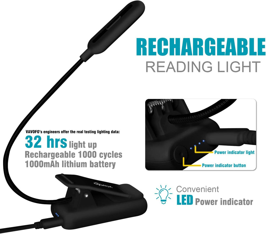 VAVOFO Rechargeable Reading Light, 7 LEDs with 9 Color Temperature 9 Brightness Levels Clip On Book Light for Reading in Bed with Power…