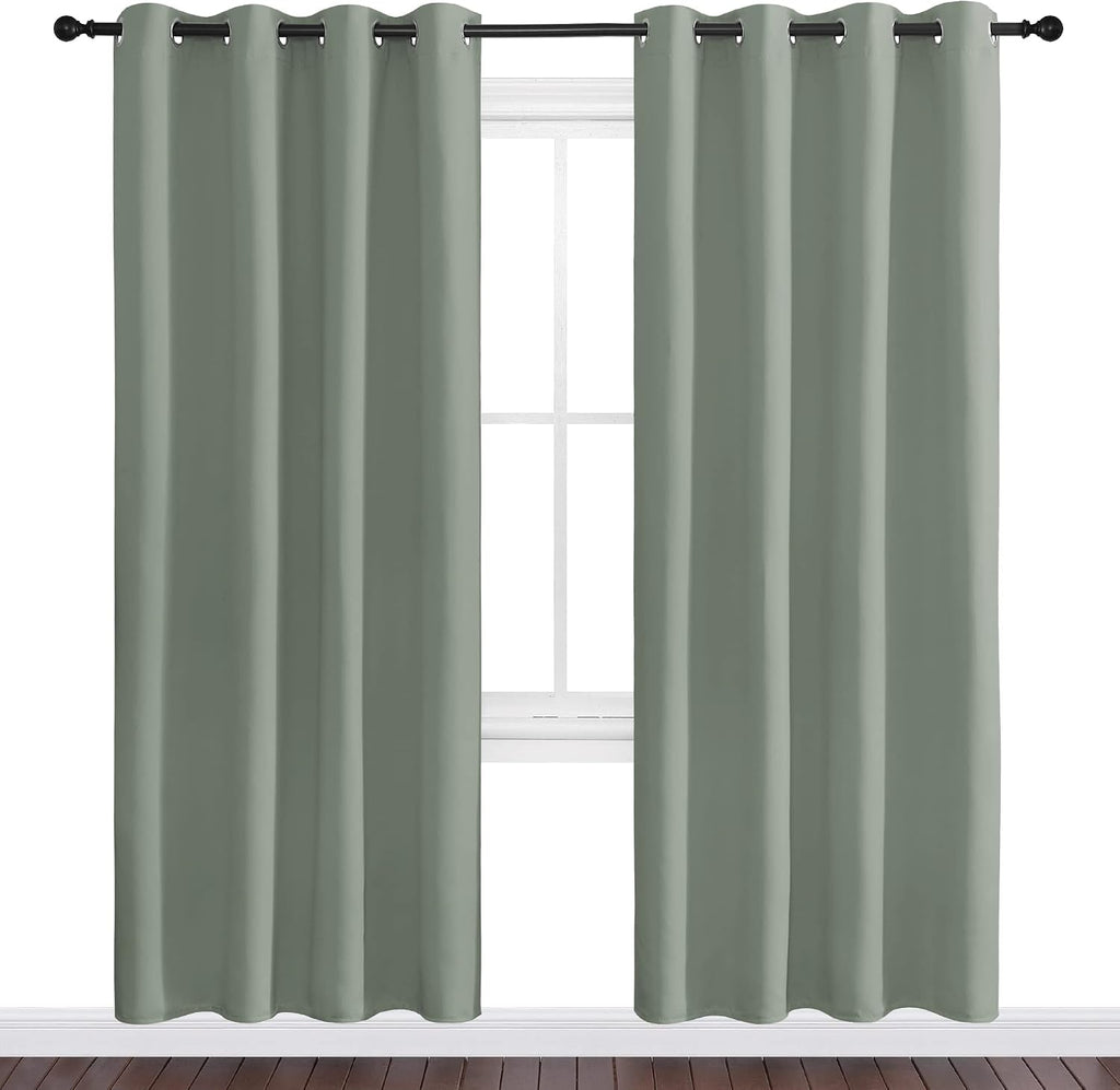 Nicetown Greyish Green Blackout Curtains 78" Long for Office, Dining Room, Guest Room, Sound Reducing Heat and Cold Block Curtain Panels fo…