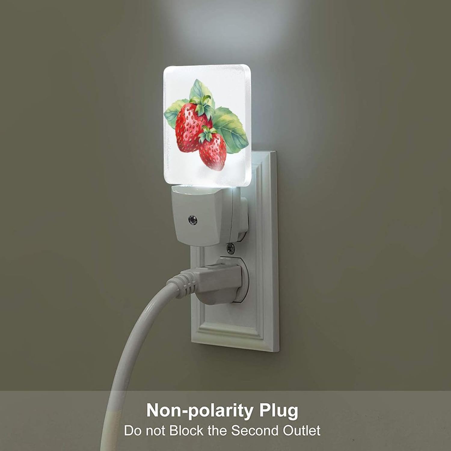 Watercolor Cute Strawberry Night Light, Plug Into Wall with Dusk to Dawn Light Sensors, Warm Nightlights for Bedroom, Bathroom, Hallway…
