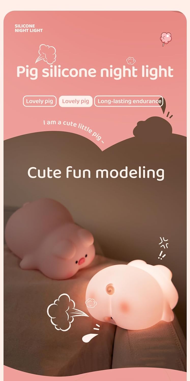 Atsuinightlight ATSUI Pig Night Light for Kids, Food Grade Silicone, Rechargeable, Tap Fun Kawaii Lamp for Kids Room, Adjustable Brightness…