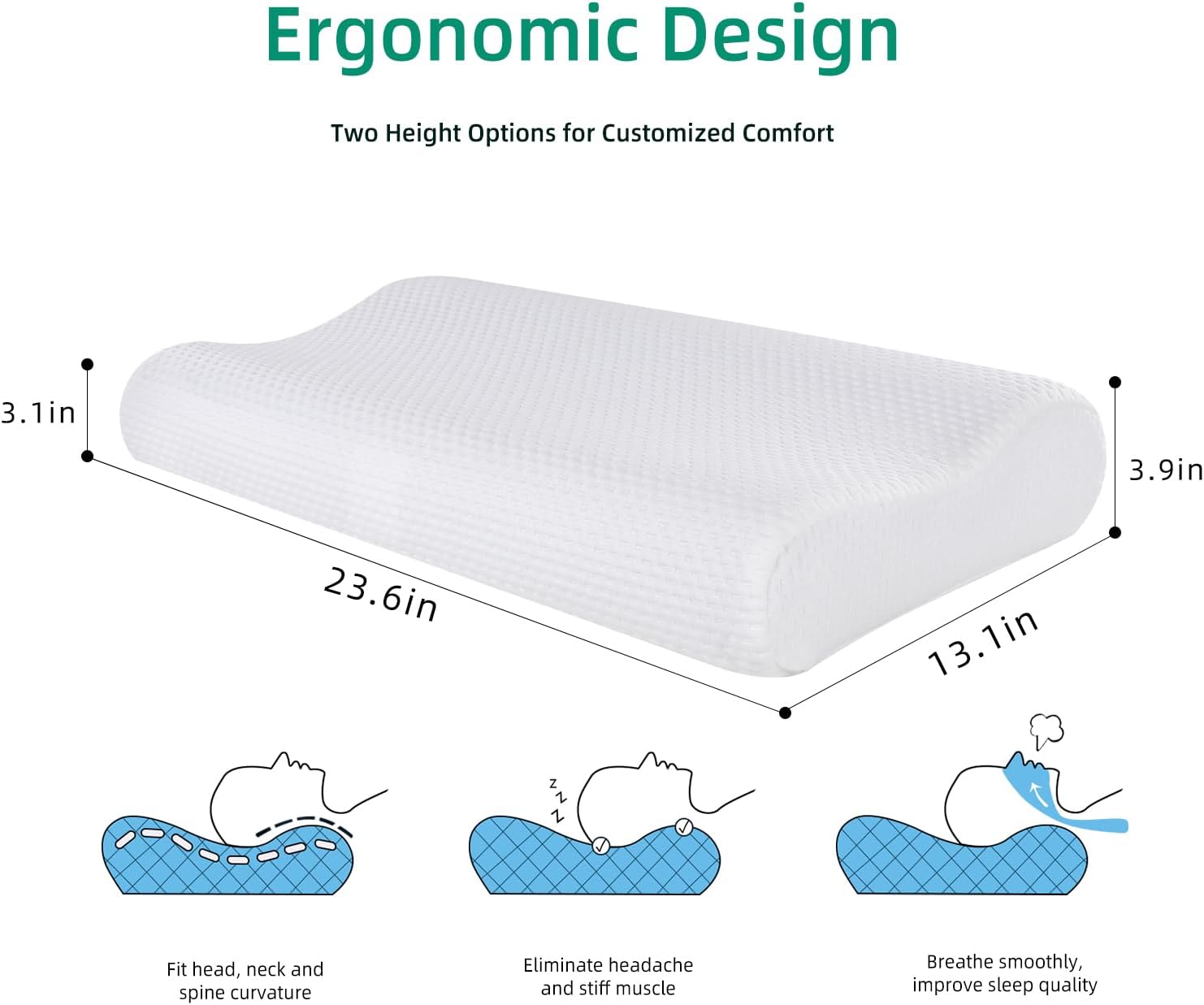 Suqiome SUQ I OME Sleeper-Gel Thin Memory Foam Neck Pillow for Sleeping,3.1/3.9‘’ Height, Ultra Thin & Low Cervical Profile, for Stomac…