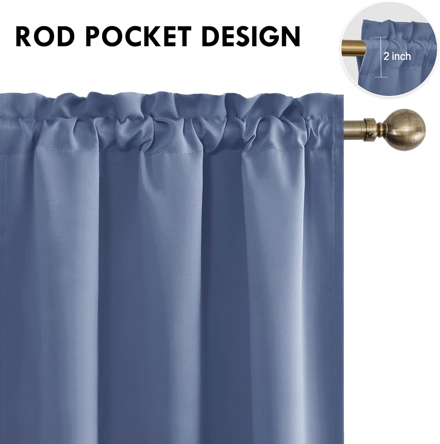 DWCN Blackout Curtains – Thermal Insulated, Energy Saving & Noise Reducing Bedroom and Living Room Curtains, Dusty Blue, W 42x L 84 Inch…