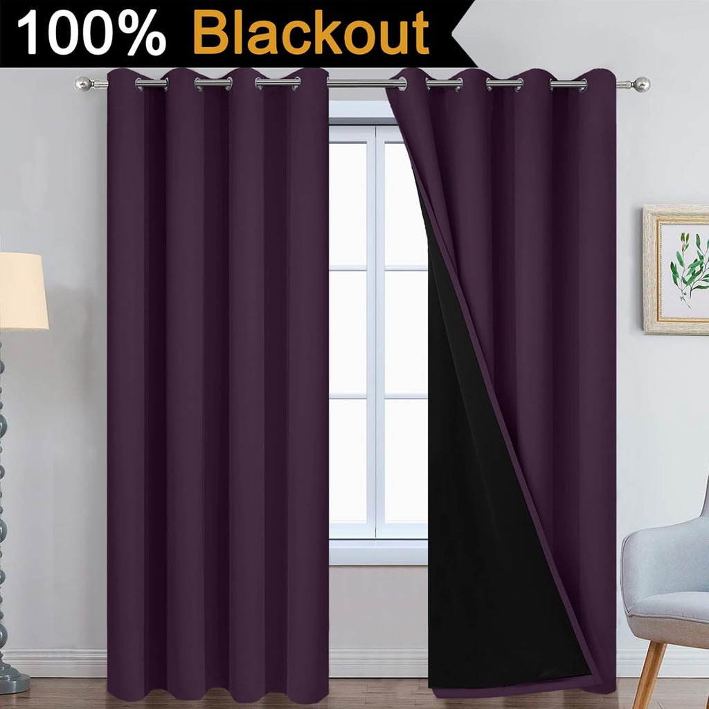 Yakamok 100% Blackout Curtains 84 Inches Long, 2 Thick Layers Heat and Full Light Blocking Soft Thermal Insulated Drapes for Bedroom(52" Wi…