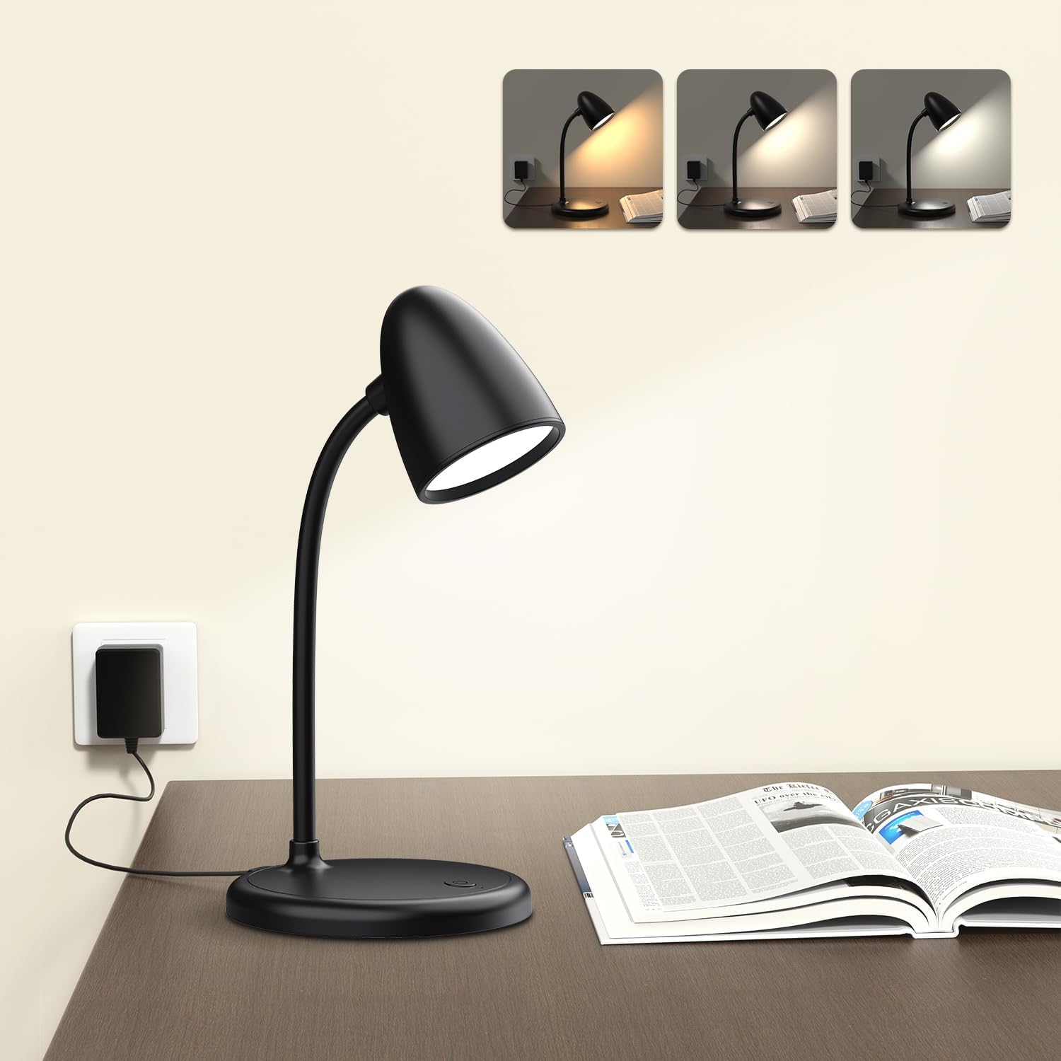 LED Desk Lamp for Home Office,3 Light Colors, Table Lamp, Dimmable Reading Light for Bedside Small Desk Lamp for College Dorm Room, Bedroom…