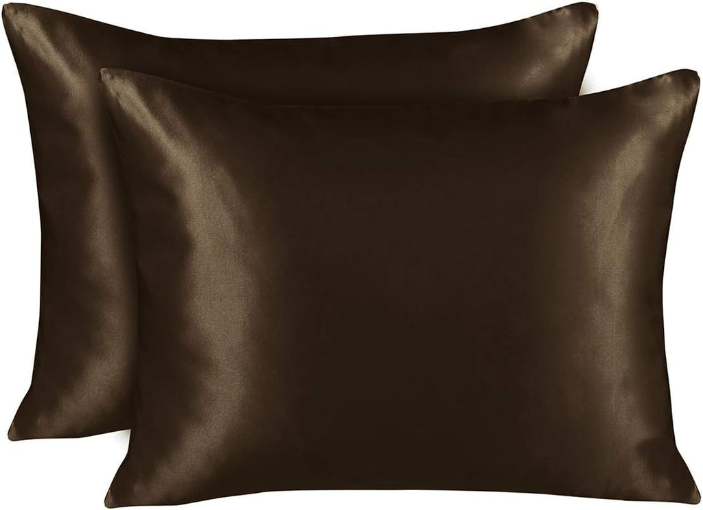 Blissford Brown Satin Pillowcase with Zipper, for Hair and fabric comfort, Feels Soft and Cool Like a Silk Pillowcase, Satin Pillow Cases…
