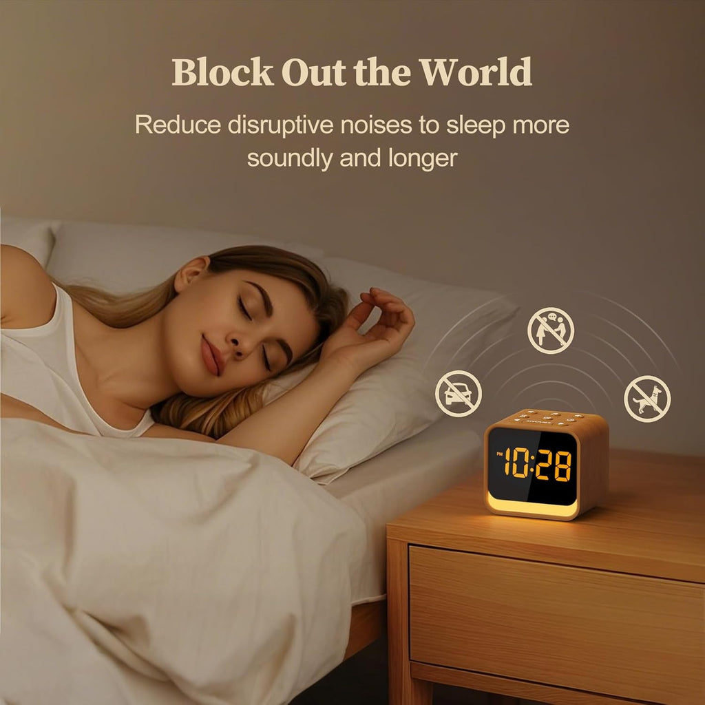 Housbay Wooden Sound Machine Alarm Clock for Bedrooms - Gentle Wake-Up with Birdsong, White Noise for Sleeping, Small Digital Clock for…