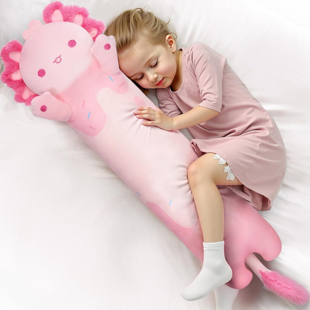 Mewaii Long Axolotl Plush 5 Sizes, 120% Extra Filling Giant Plushness Kids Body Pillow, Kawaii Cute Pink Axolotl Stuffed Animals…