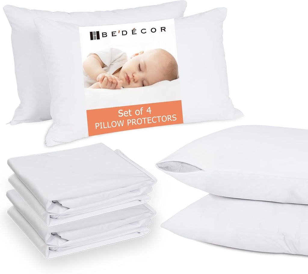 Bedecor Queen Pillow Protector with Zipper 4 Packs, Waterproof Pillow Covers Encasement Smooth Dust Proof with Breathable Holes Allow Air…