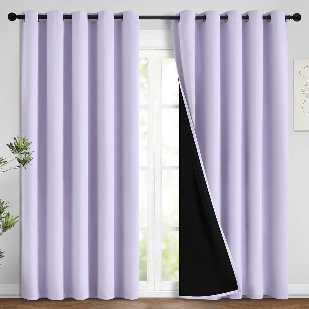 Yakamok 100% Blackout Lined Panels, Room Darkening Thermal Insulated Blackout Curtains for Bedroom, Heat Blocking Drapes for Living Room(62…
