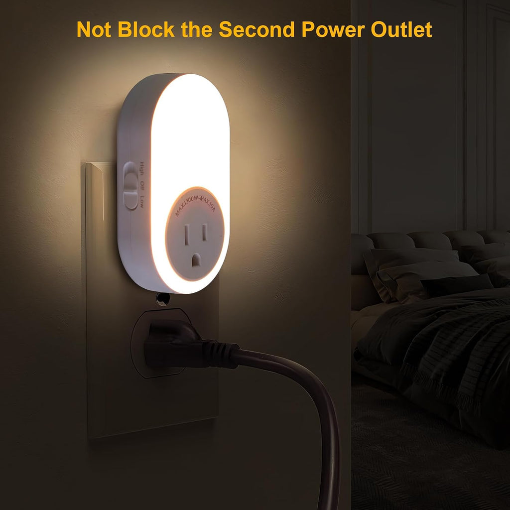 Dawnrise Night Lights Plug Into Wall, Dusk to Dawn Sensor Night Light with Power Outlet, CCT 2200K/4000K,5/20LM Adjustable Brightness for…