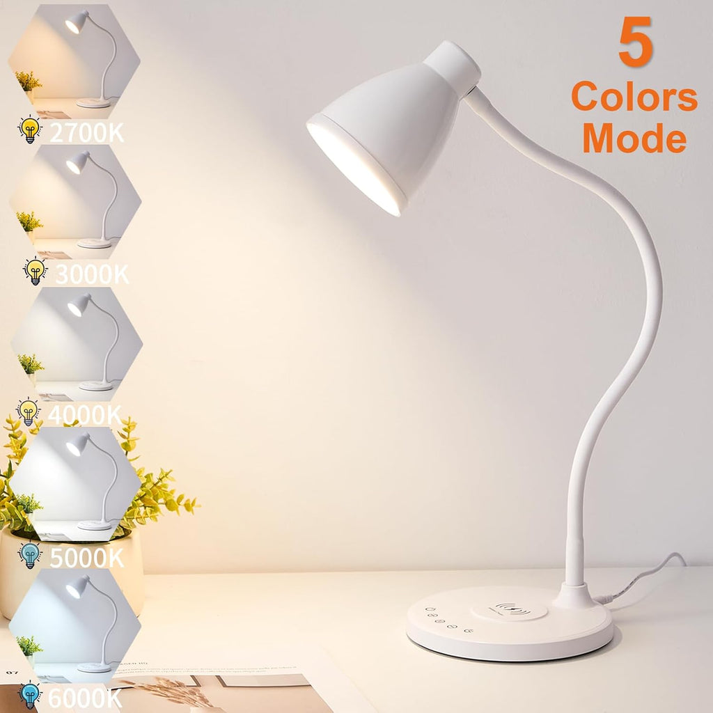 BOHON Desk Lamp for Home Office, LED Desk Light with USB C+A Charging Ports, Wireless Charger, 5 Colors Stepless Dimming Reading Light…