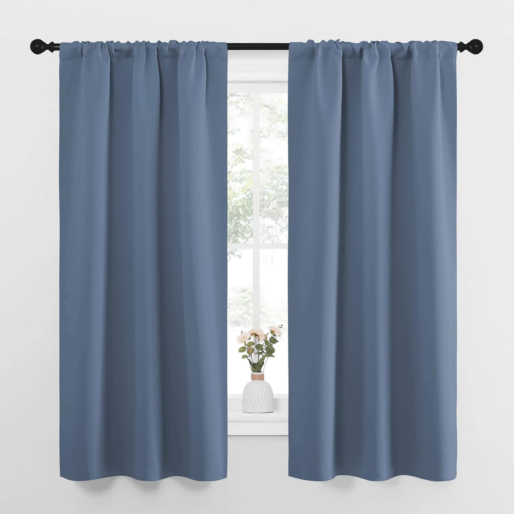 NICETOWN Bedroom Curtains, Home Decoration Solid Thermal Insulated Draperies & Drapes, Blackout Window Curtains for Kitchen (Stone Blue…