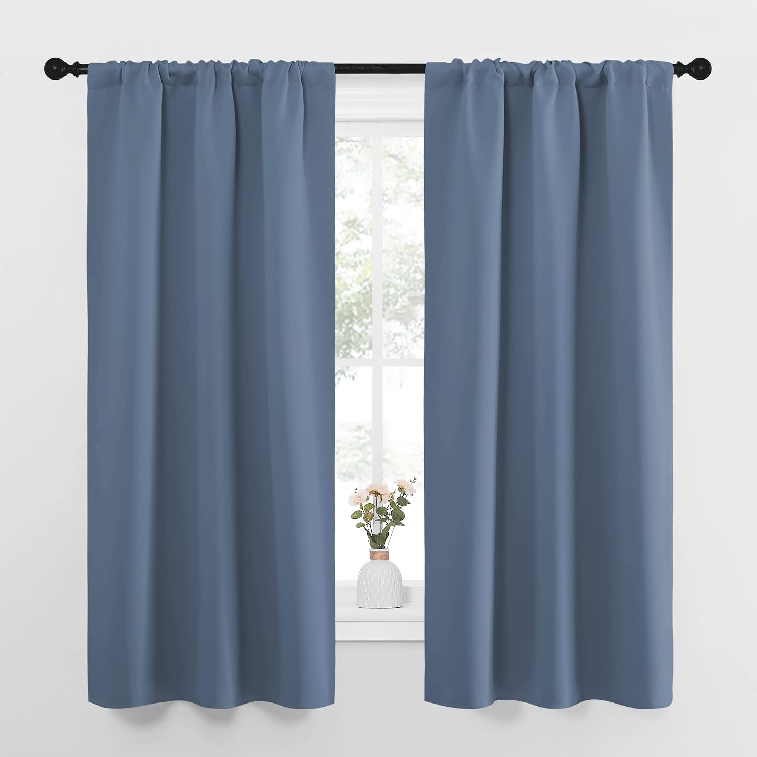 NICETOWN Bedroom Curtains, Home Decoration Solid Thermal Insulated Draperies & Drapes, Blackout Window Curtains for Kitchen (Stone Blue…