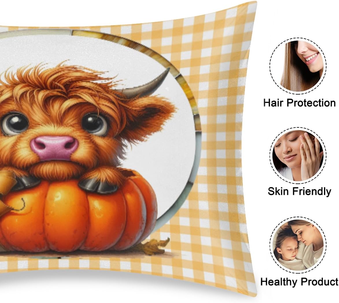 Satin Pillowcase for Hair and Skin Pumpkin Alpine Cattle Stripes Soft Silk Pillow Case with Envelope Closure Cooling Pillow Cases Slip…