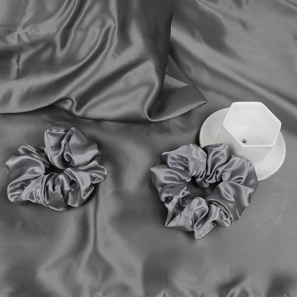 Auauy 2 Pack Satin Silk Pillowcase, 19.69x29.53in Silk Pillowcases for Hair and Skin with 2PCS Satin Hair Scrunchies&Eye Mask, Soft Slip Be…