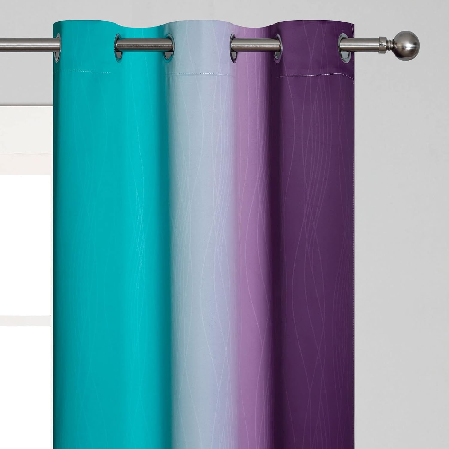 Estelartextiler Estelar Textiler Teal and Purple Ombre Blackout Curtains 96 Inches Long 2 Panels for Living Room, Grommet Thermal Insulated…
