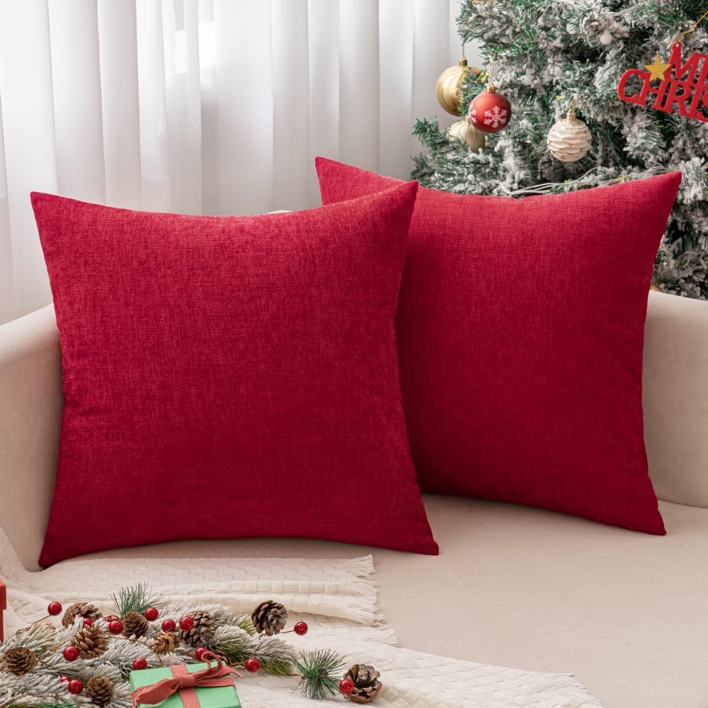 Miulee Pack of 2 Red Couch Throw Pillow Covers 18x18 Inch Soft Cushion Covers for Sofa Living Room Solid Dyed Pillow Cases Red