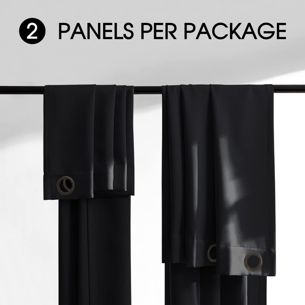 Rutterllow 100% Blackout 340 GSM Curtains,90 inches 2 Panel Sets, Heat and Full Light Blocking Drapes with Grommets for Bedroom, Thermal I…