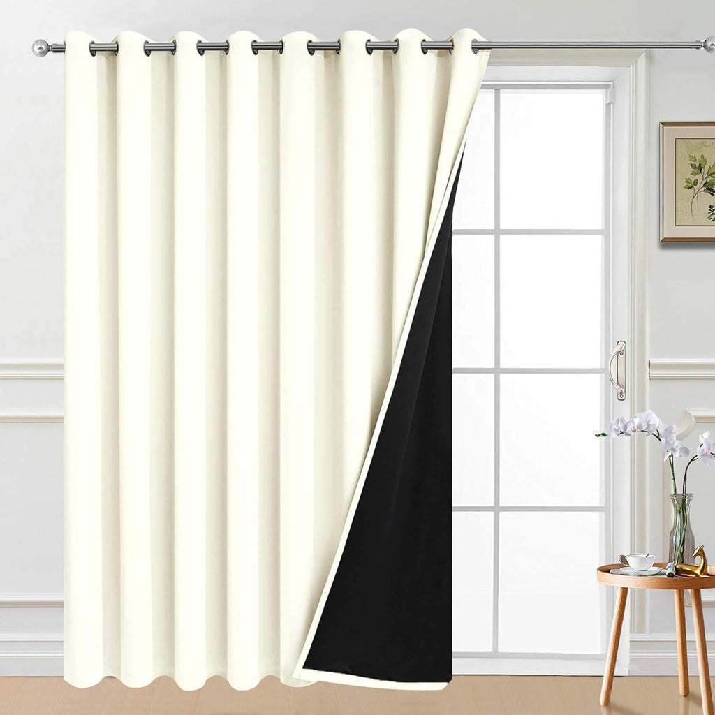 Yakamok Extra Wide 100% Blackout Full Shading Curtains for Patio Door, Thermal Backing Sliding Glass Door Drape, Privacy Assured Window…