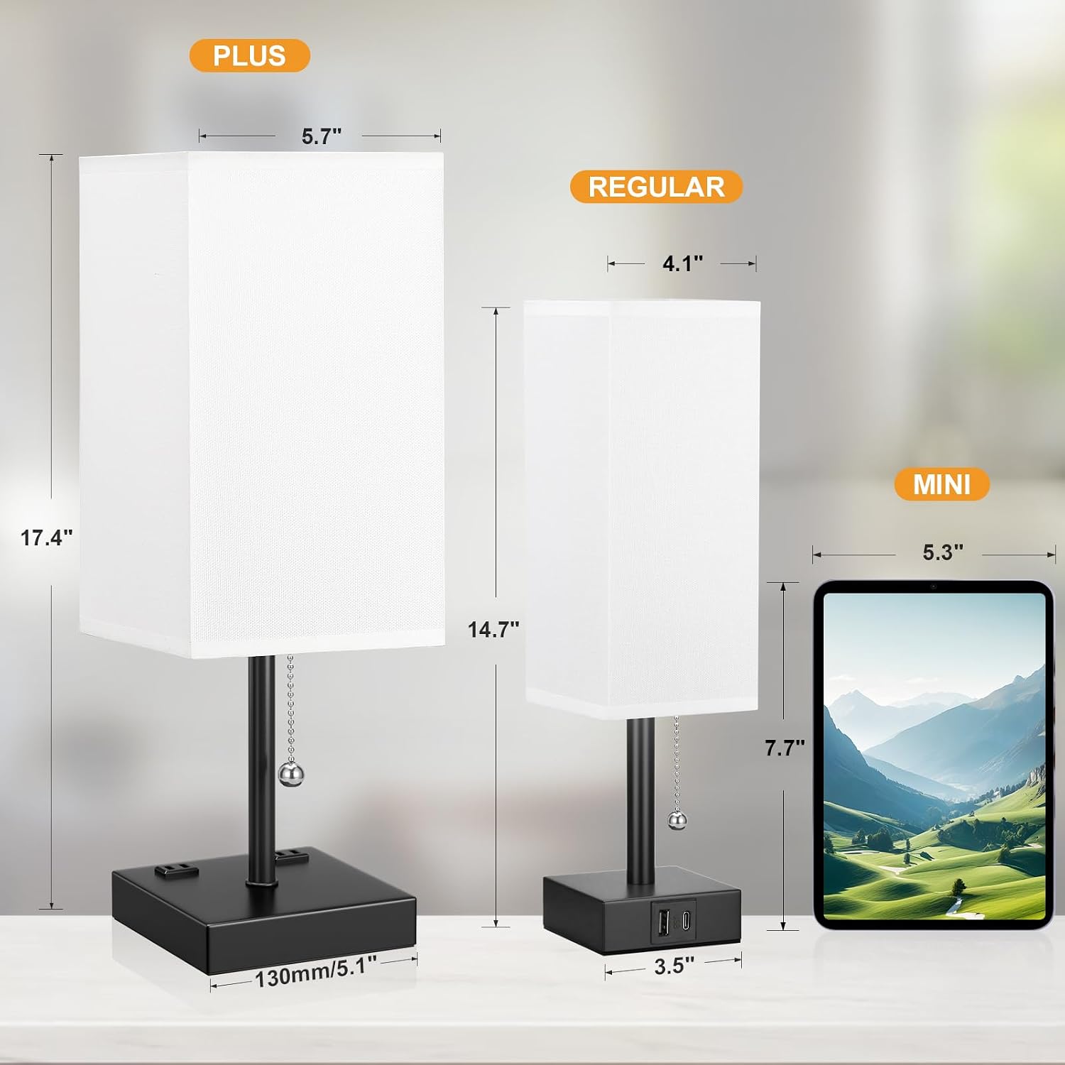 Aooshine White Table Lamp for Bedside - 3 Color Temperature 3000K 5000K 4000K Bedroom Lamp, Pull Chain Control, USB A and C Ports, AC Outle…