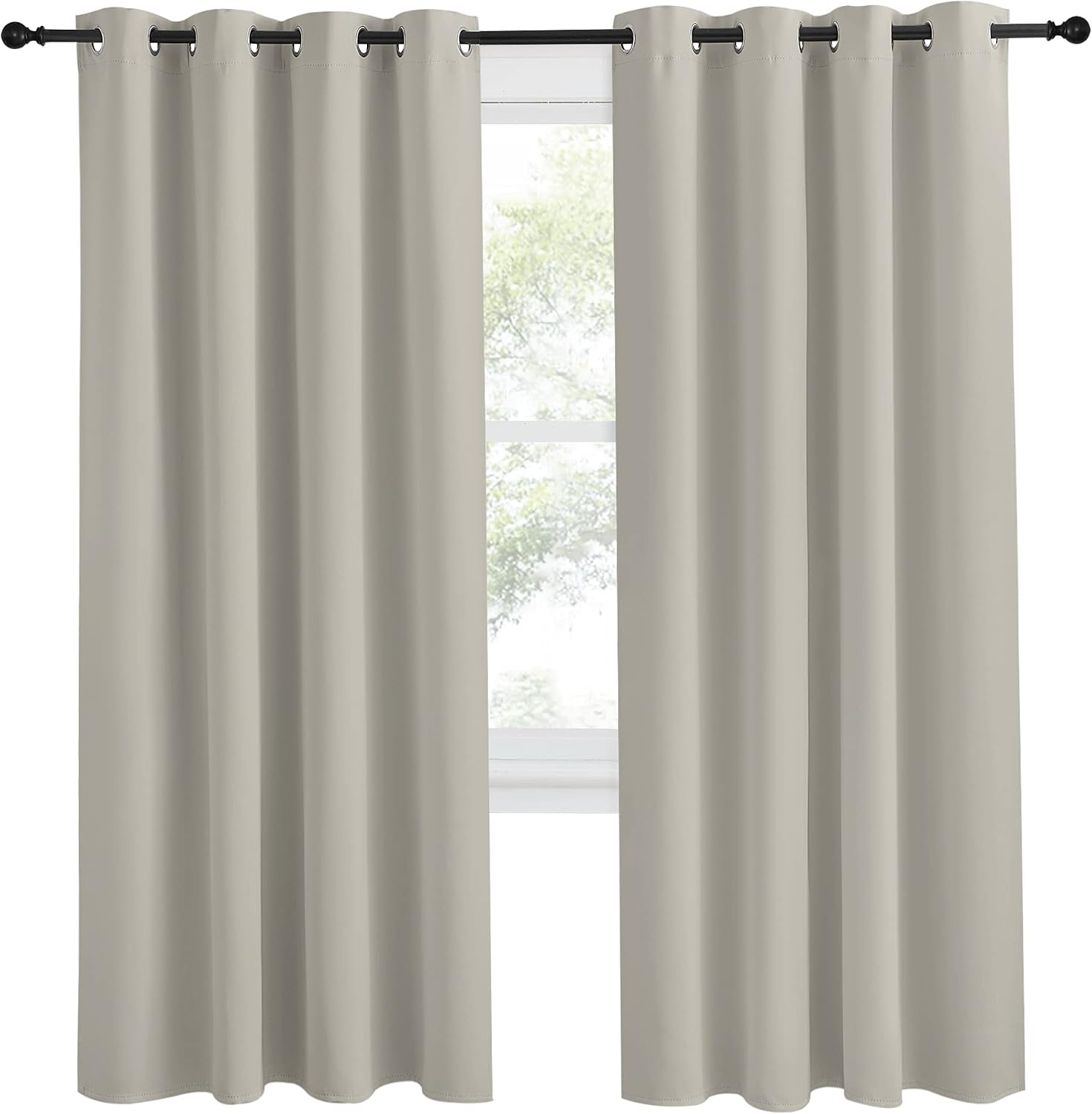 NICETOWN Blackout Natural Curtain for Living Room, 1 Panel, W55 x L78, Thermal Insulated Solid Grommet Sound Reducing Energy Saving…