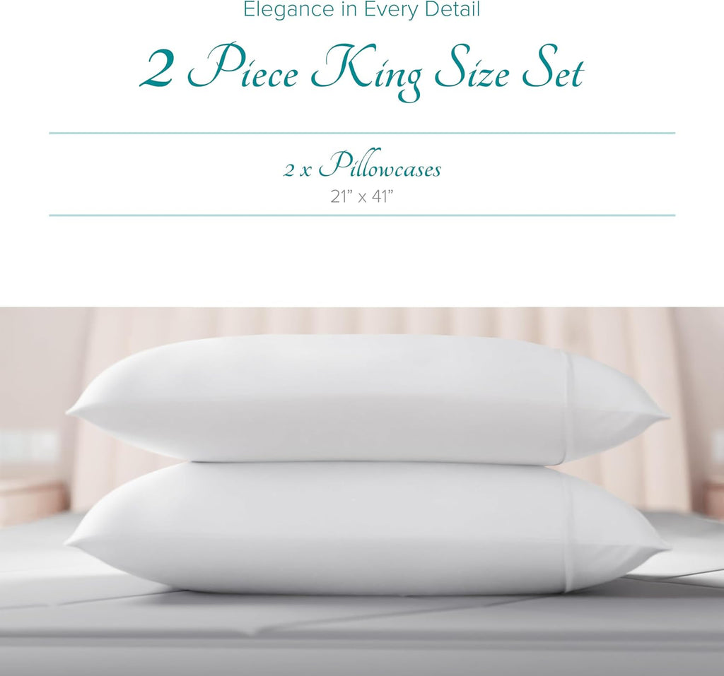 Carressa Linen Luxury Egyptian Cotton King Pillow Cases Set of 2-800 Series Tulips Collection Pillowcases for Sleeping (Crisp White)…