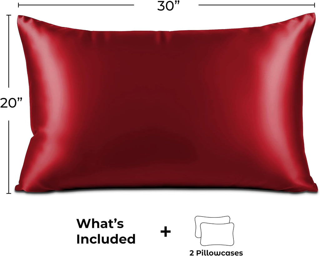 PureBedding Pure Bedding Satin Pillowcase 2 Pack - Queen Size (20"x30", Burgundy) - Silky Pillow Cases for Hair and Skin - Satin Pillow Cov…