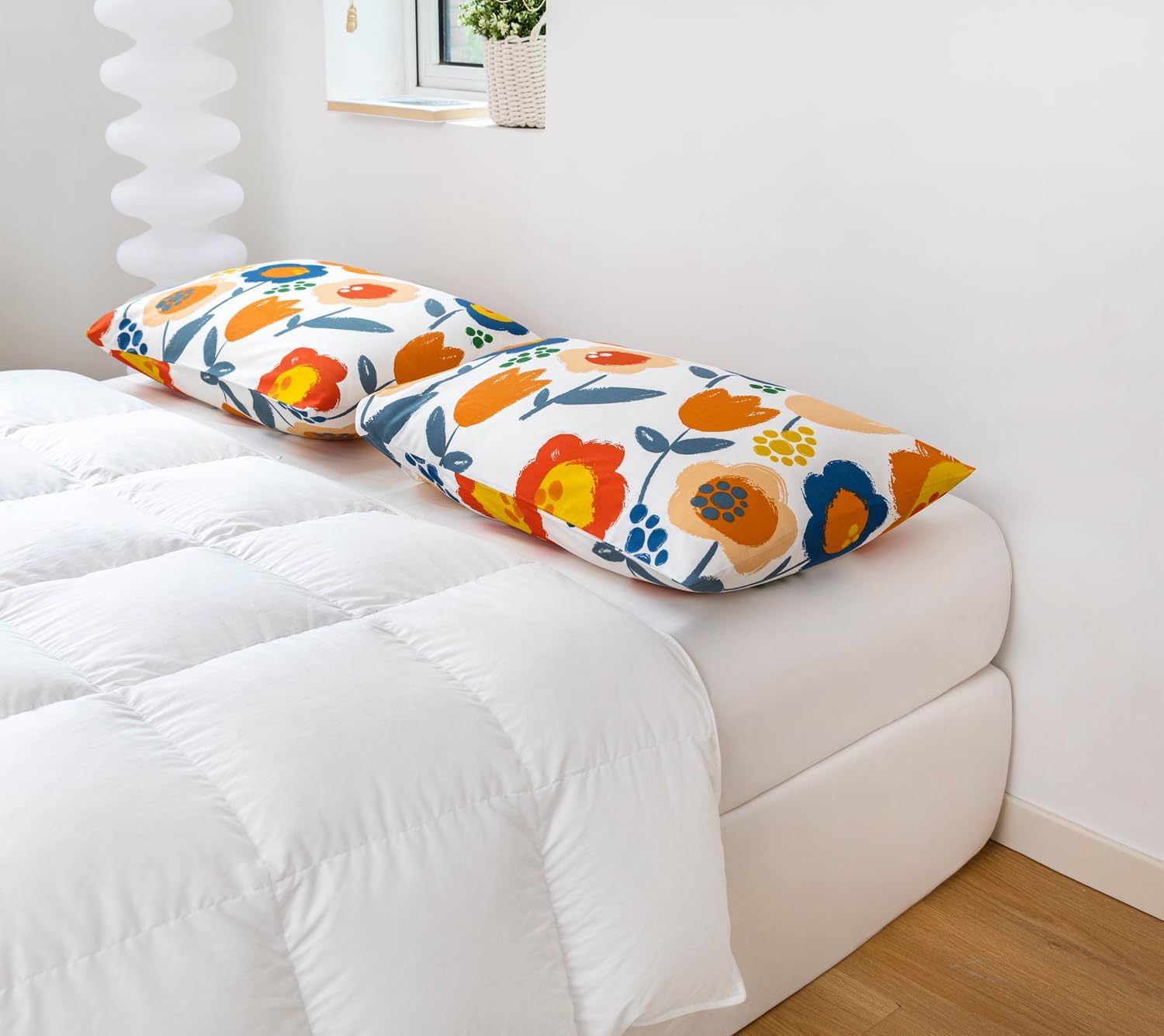 Susybao Floral Pillow Cases King Size Set of 2 100% Cotton Colorful Flower Pillow Covers Envelope Closure End Orange Blue Botanical Decorat…