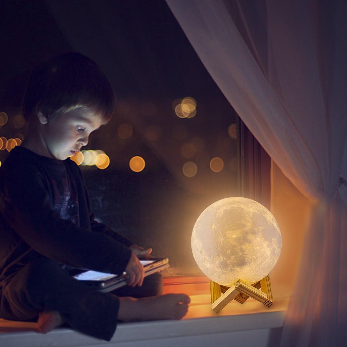 LOGROTATE Moon Lamp, 3D Printing 16 Colors LED Night Light, Moon Light with Stand and Time Setting & Remote & Touch Control, Lunar Lights…