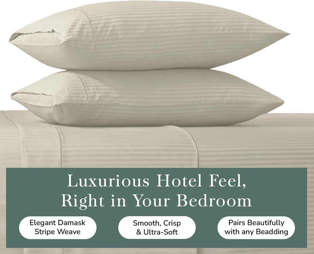 Featherstitchnewyork Feather & Stitch 100% Cotton Standard Pillow Covers Set of 2, 500TC Envelope Closure Pillowcases, Soft Luxury Damask S…