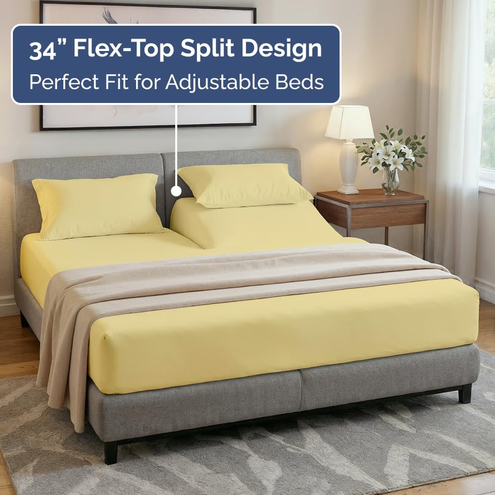 Flex Top Split Head King 4 Piece Sheet Set - Ultra-Soft, Breathable & Cooling Bed Sheets Set - Hotel Luxury Bedding for Women & Men w…