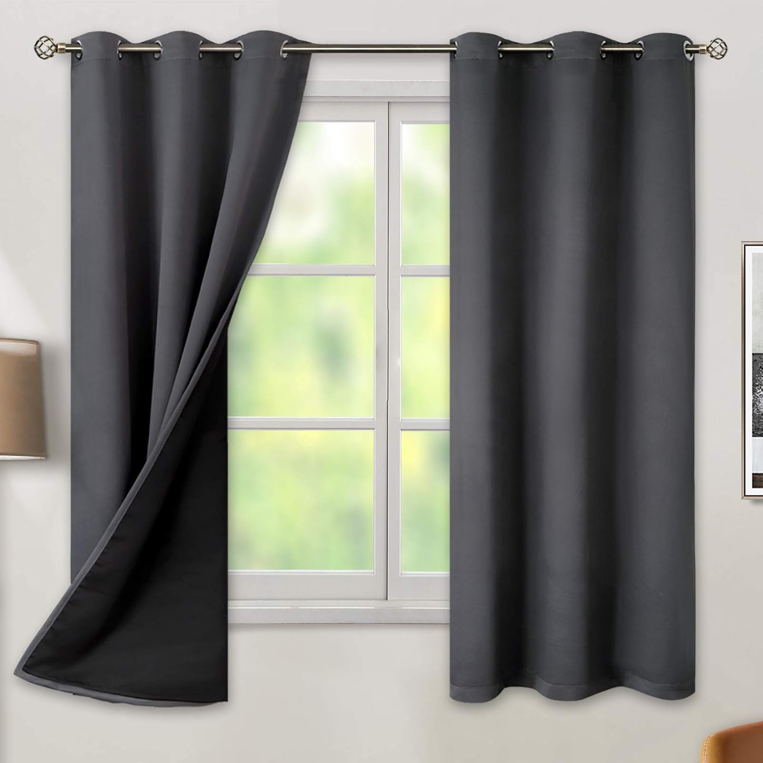 BGment Thermal Insulated 100% Blackout Curtains for Bedroom with Black Liner, Double Layer Full Room Darkening Noise Reducing Grommet Curta…
