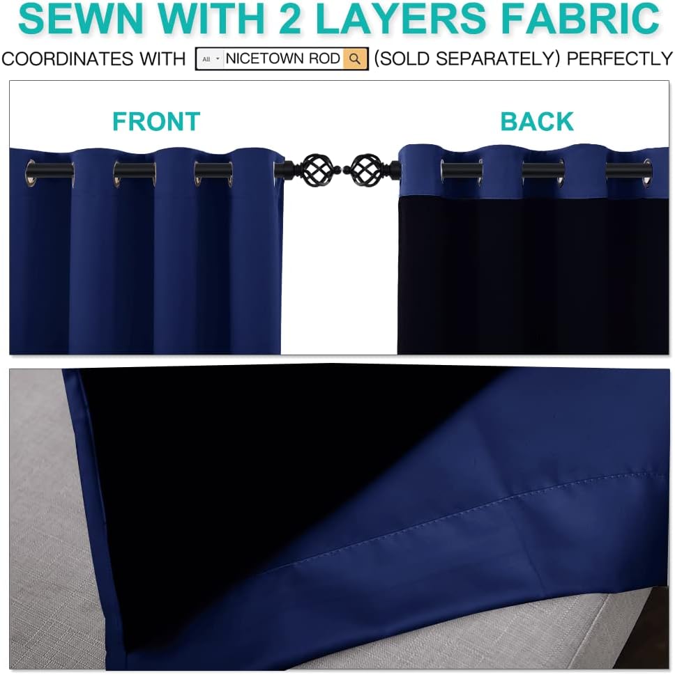 Nicetown 100% Blackout Curtains 108 inches Long, Noise Reduction Window Treatment Curtains, Thermal Insulated Energy Smart Drapes and Drape…