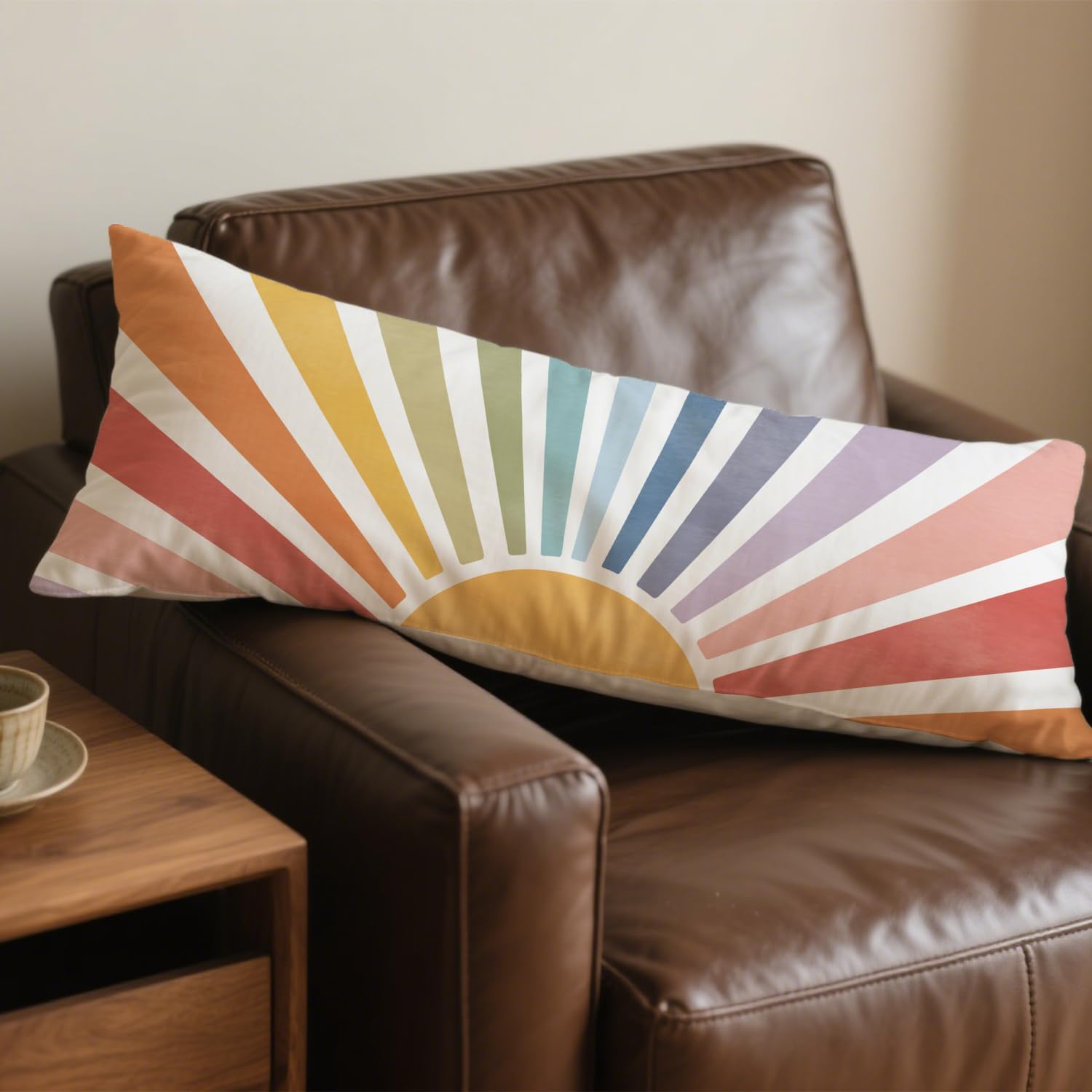 Boho Colorful Sun Sunshine 20x54 Body Pillow Cover, Boho Room Decor, Mid Century Modern Horizontal Sun Sunset Sunrise Decorative Long…