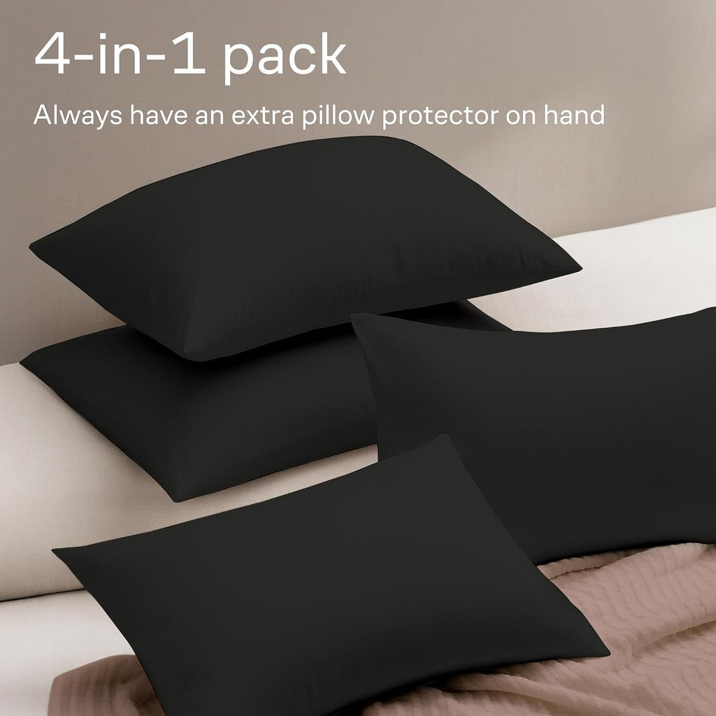 Ultra Soft Pillow Protectors with Zipper Queen Size - Set of 4 Breathable Pillow Covers - 100% Protection Against Stains, Dust & Dirt…