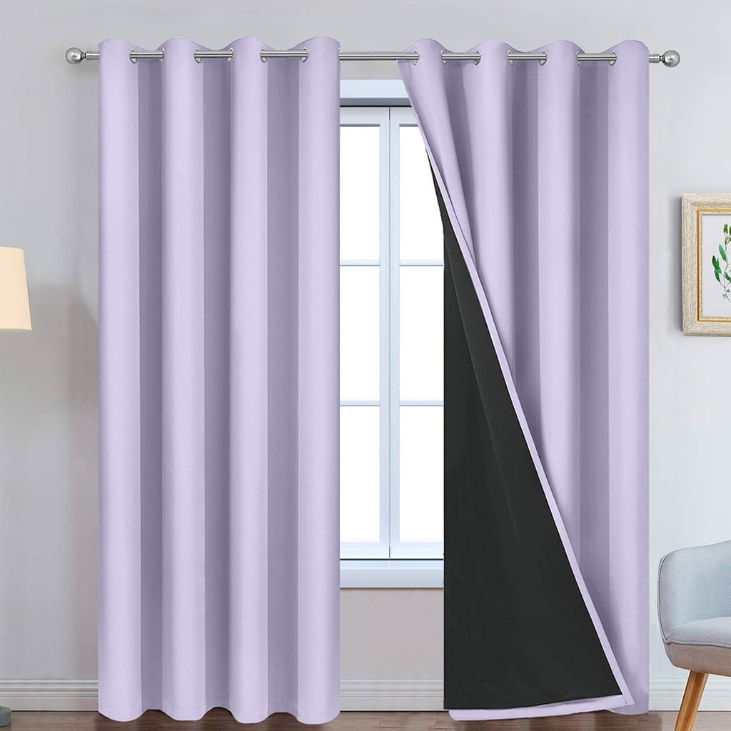 Yakamok 2 Thick Layers Completely Blackout Window Treatment Thermal Insulated Soundproof Drapes for Girl's Bedroom(52Wx96L, Lilac, 2 Panels…