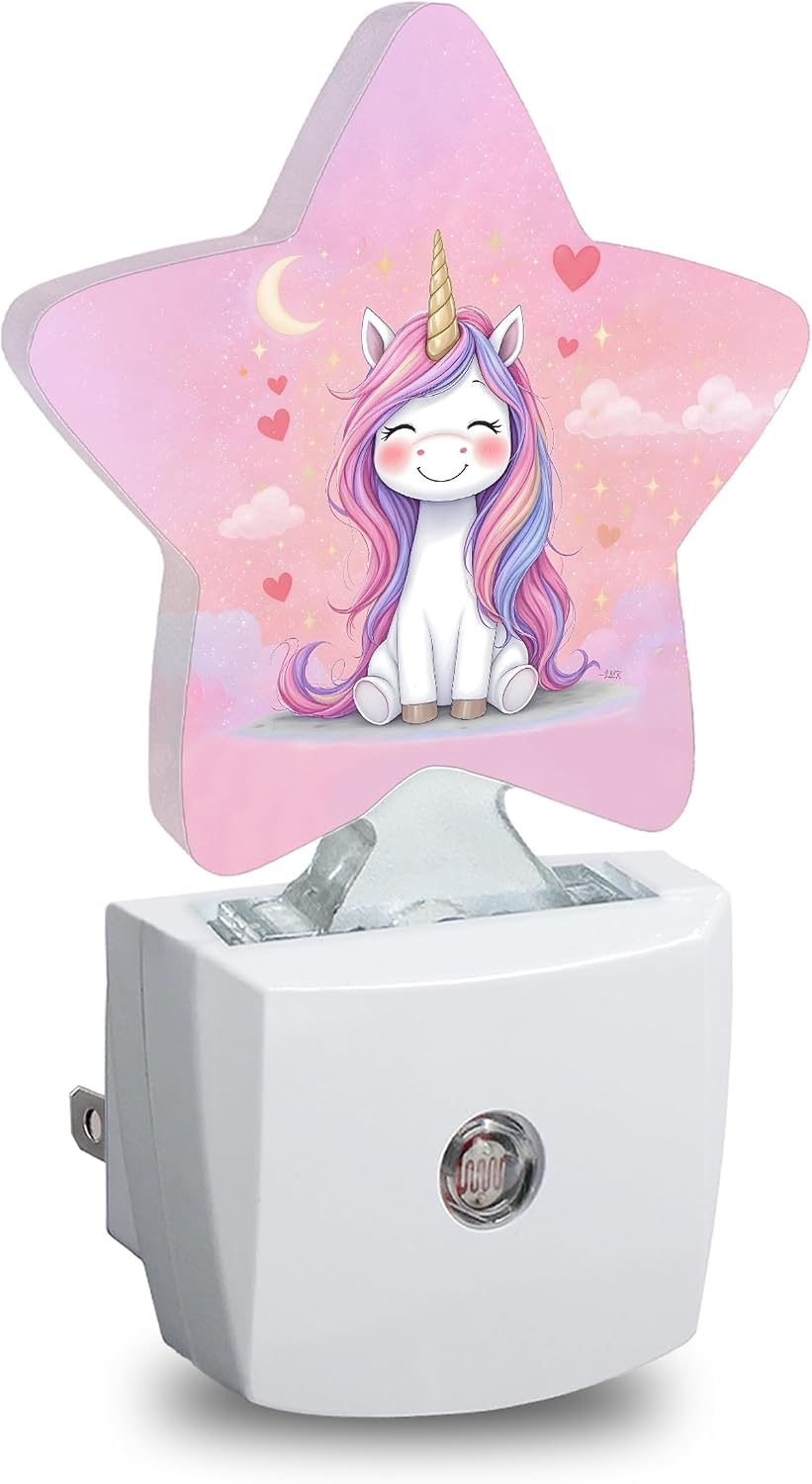 Star Night Light Plug in, Pink Unicorn Dusk to Dawn Sensor Night Light, Soft Glow Lamp for Kids Bedroom Nursery Hallway Bathroom, Energy…