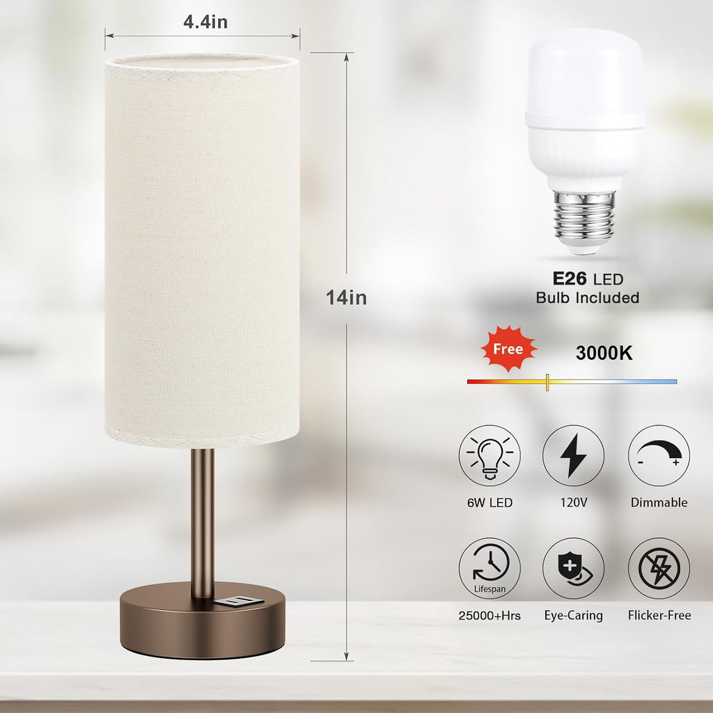Dicoool Beige Touch Table Lamp for Bedroom - 3 Way Dimmable Bedside Lamp with USB, Nightstand Lamp with Brown Charging Station for Desk…