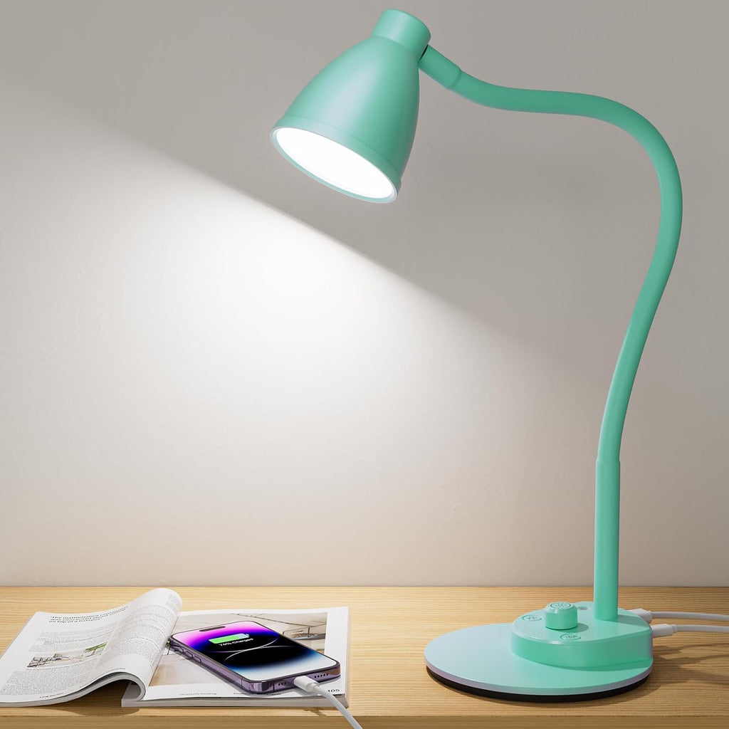 BOHON LED Desk Lamp with USB Charging Port, 3 Color Modes Fully Dimmable Reading Lamp, Auto Dimming Task Lamp, Flexible Neck Table Light…