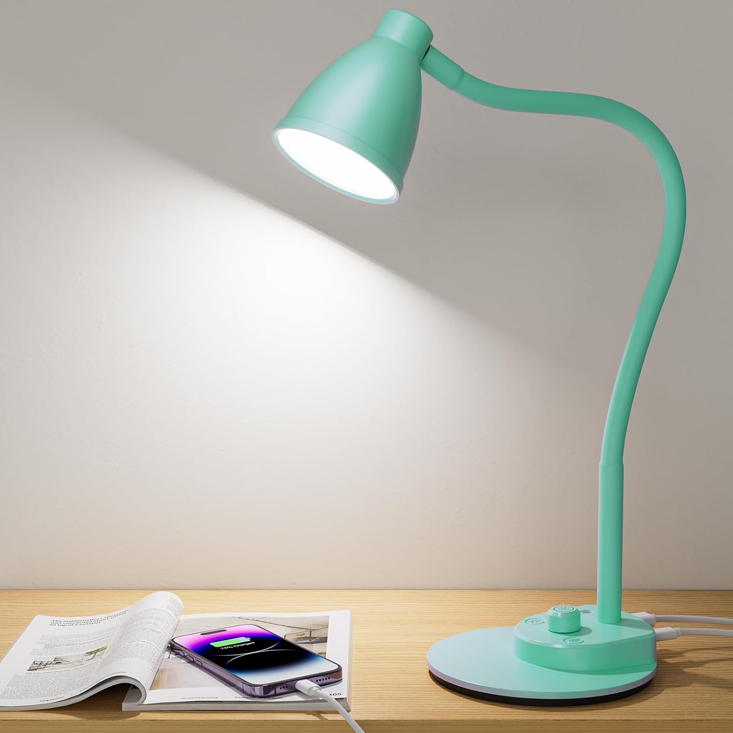 BOHON LED Desk Lamp with USB Charging Port, 3 Color Modes Fully Dimmable Reading Lamp, Auto Dimming Task Lamp, Flexible Neck Table Light…